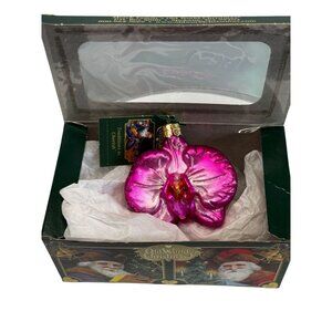 Old World Christmas Orchid Ornament Pink Purple Glitter 3" Tag Box 2021